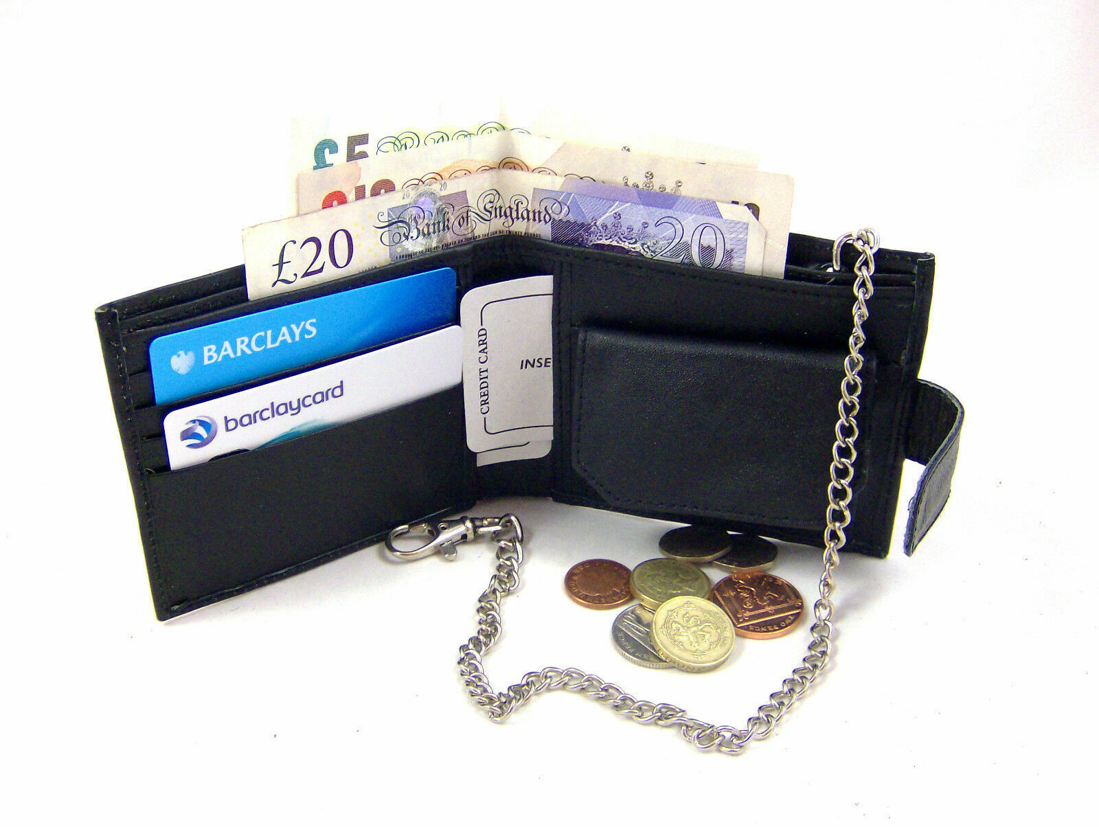 MENS BLACK LEATHER WALLET BIFOLD KEY CHAIN CREDIT CARD RFID PROTECTED