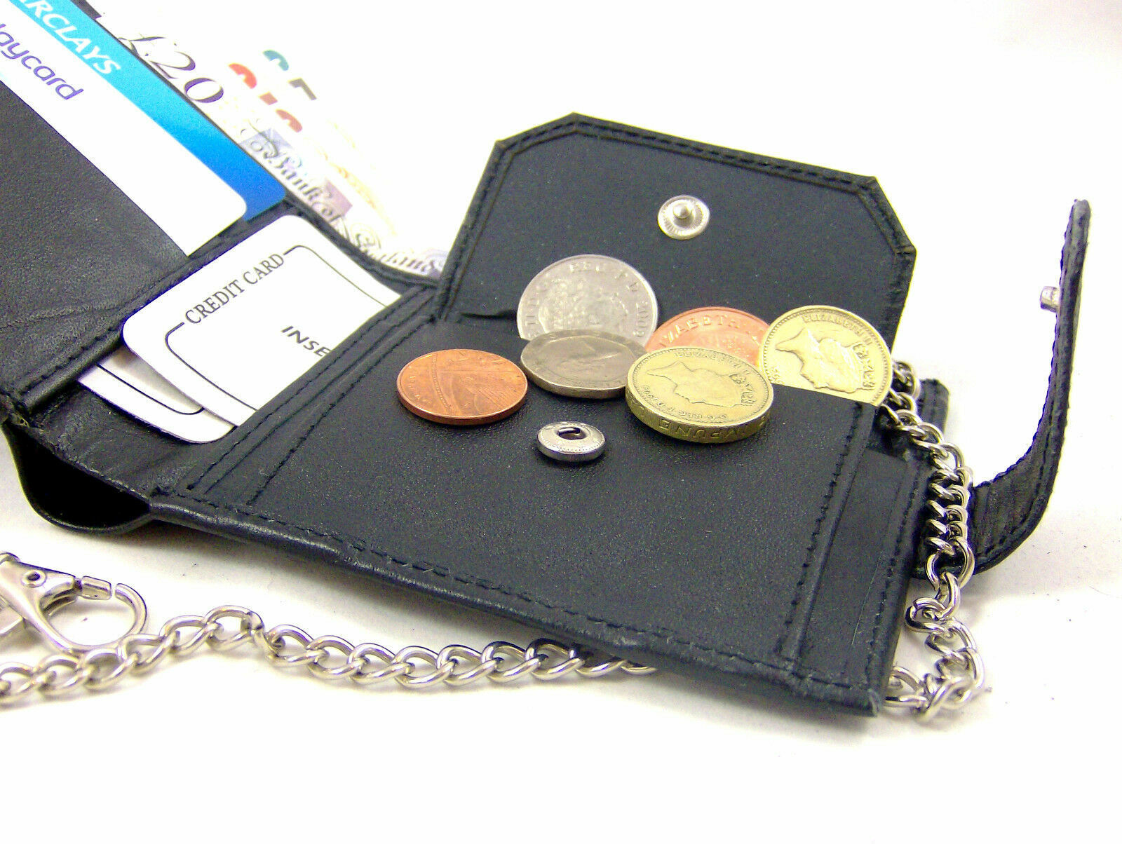 MENS BLACK LEATHER WALLET BIFOLD KEY CHAIN CREDIT CARD RFID PROTECTED
