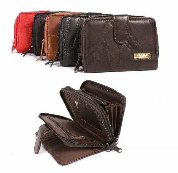 LADIES NEW HIGH QUALITY LUXURY SOFT PATCHWORK LEATHER PURSE CREDIT CARD RED