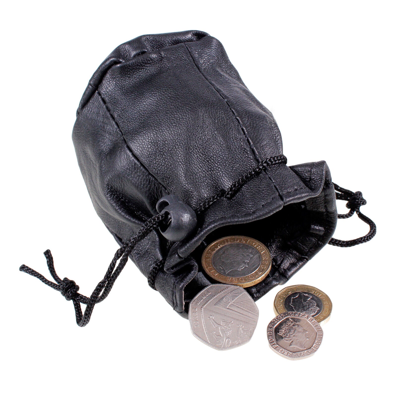 Leather Drawstring Wrist Taxi Pouch Coin Purse Change Money Bag Wallet Note Case