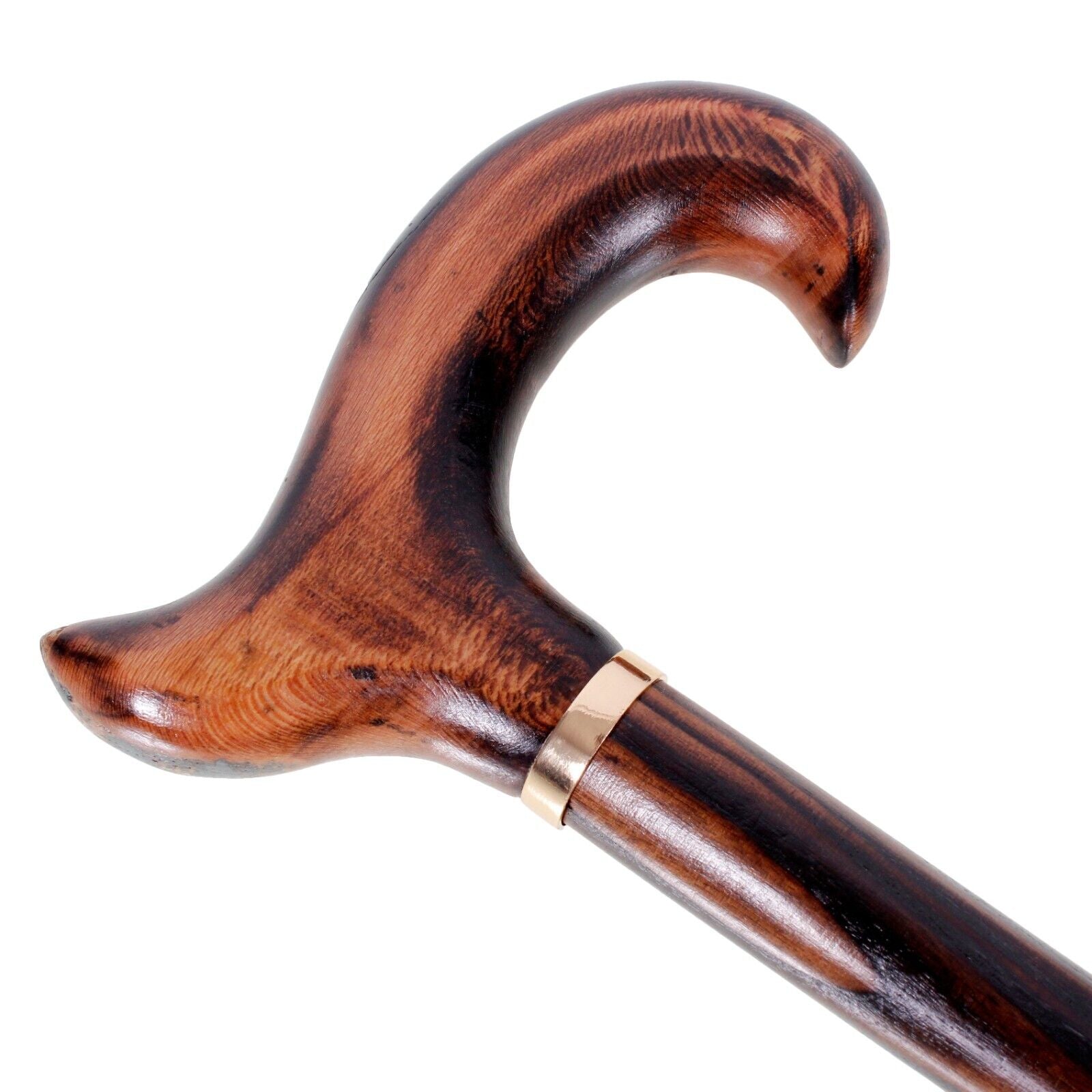 Gents Wooden Derby Cane: Elegant Dark & Light Brown Wood Stain Walking Stick