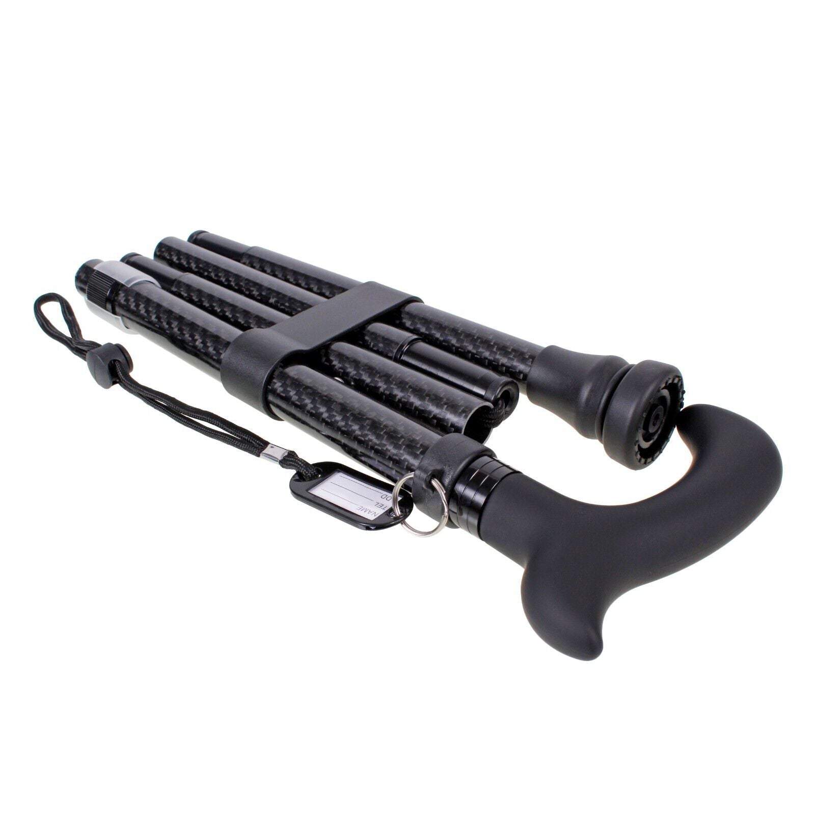 Carbon Fibre 4-Part Folding Adjustable Walking Stick Cane Mens Ladies quality