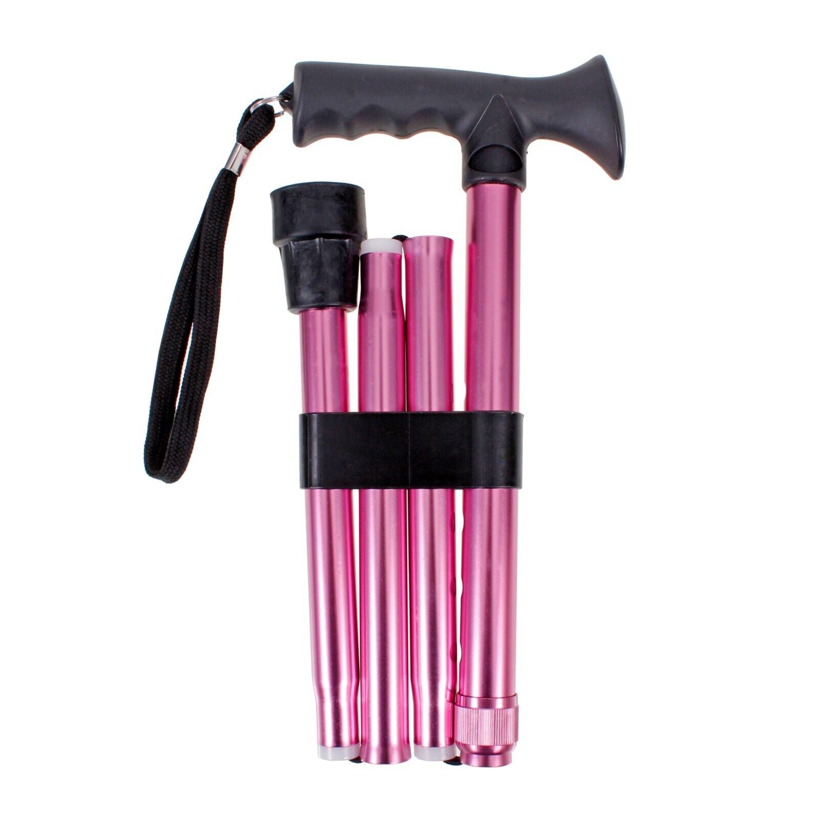 Folding Adjustable Aluminium Metallic Compact Walking Stick Cane UK