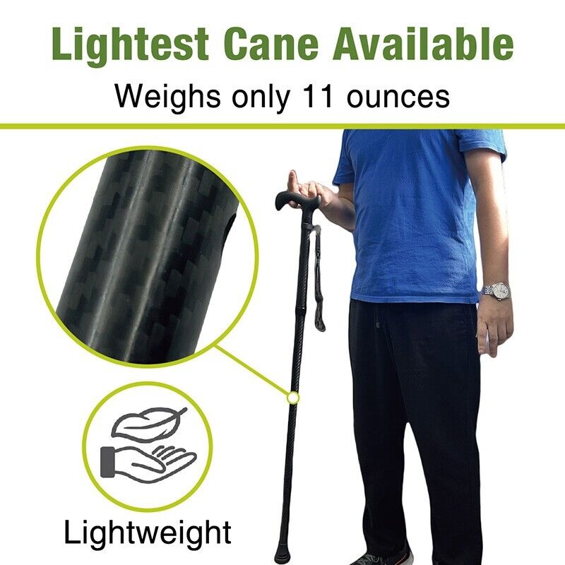 Carbon Fibre 4-Part Folding Adjustable Walking Stick Cane Mens Ladies