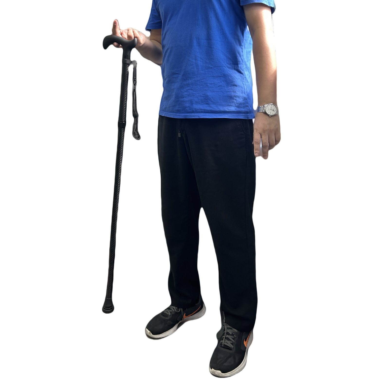 Carbon Fibre 4-Part Folding Adjustable Walking Stick Cane Mens Ladies