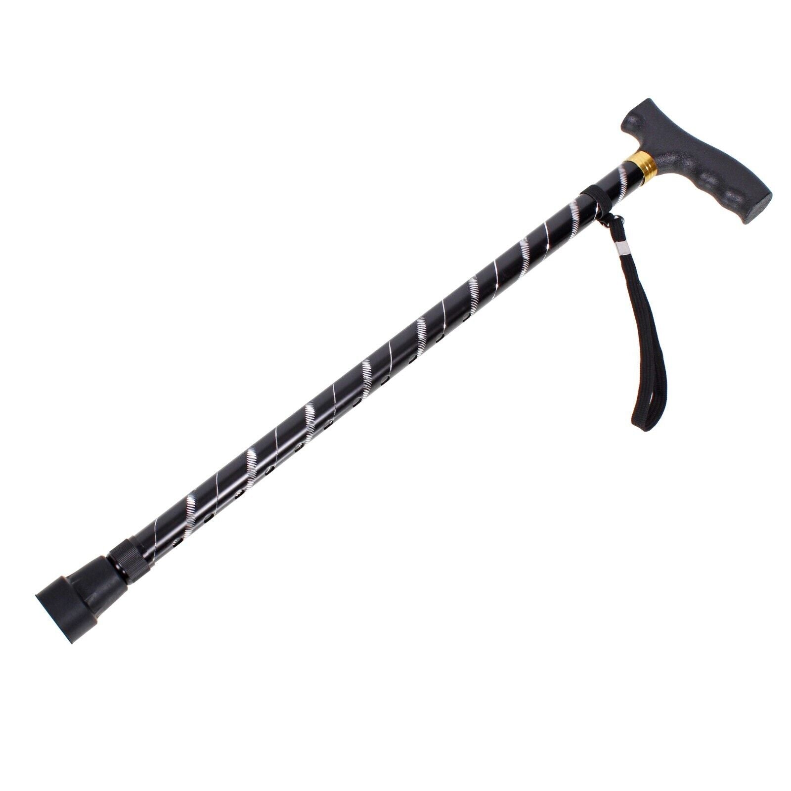 Ladies Engraved Black Etched Stripe Adjustable Walking Stick Cane Gel Soft Grip