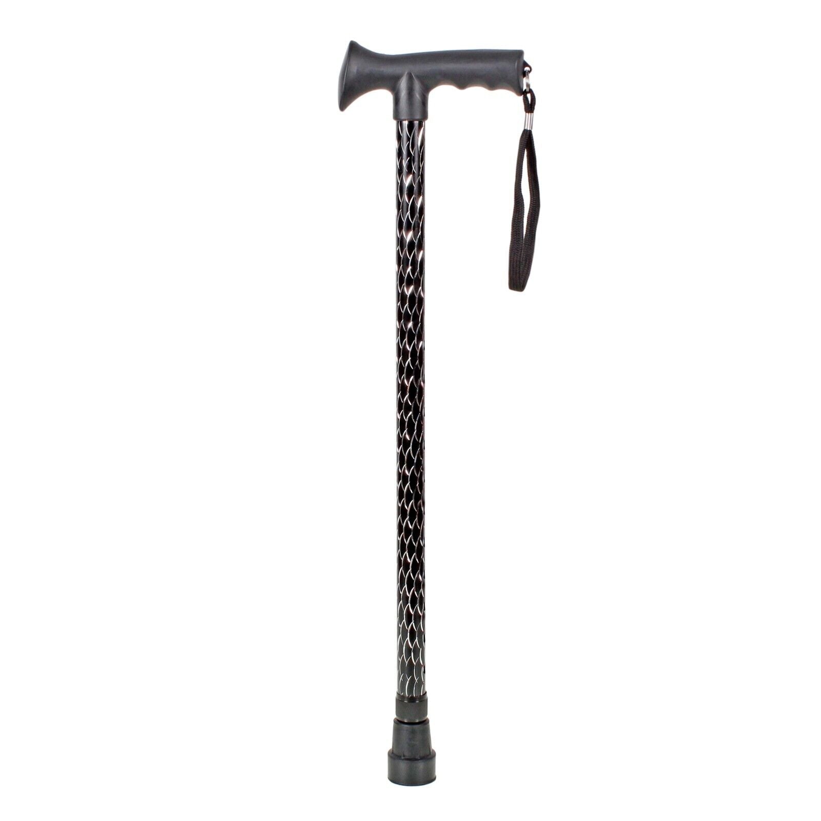 Ladies Engraved Black Etched Stripe Adjustable Walking Stick Cane Gel Soft Grip