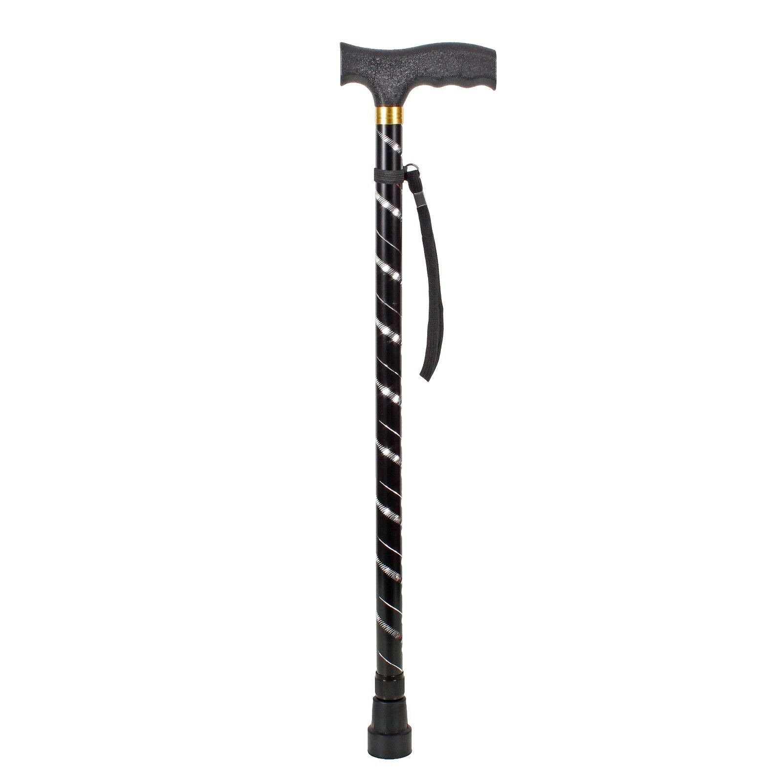 Ladies Engraved Black Etched Stripe Adjustable Walking Stick Cane Gel Soft Grip