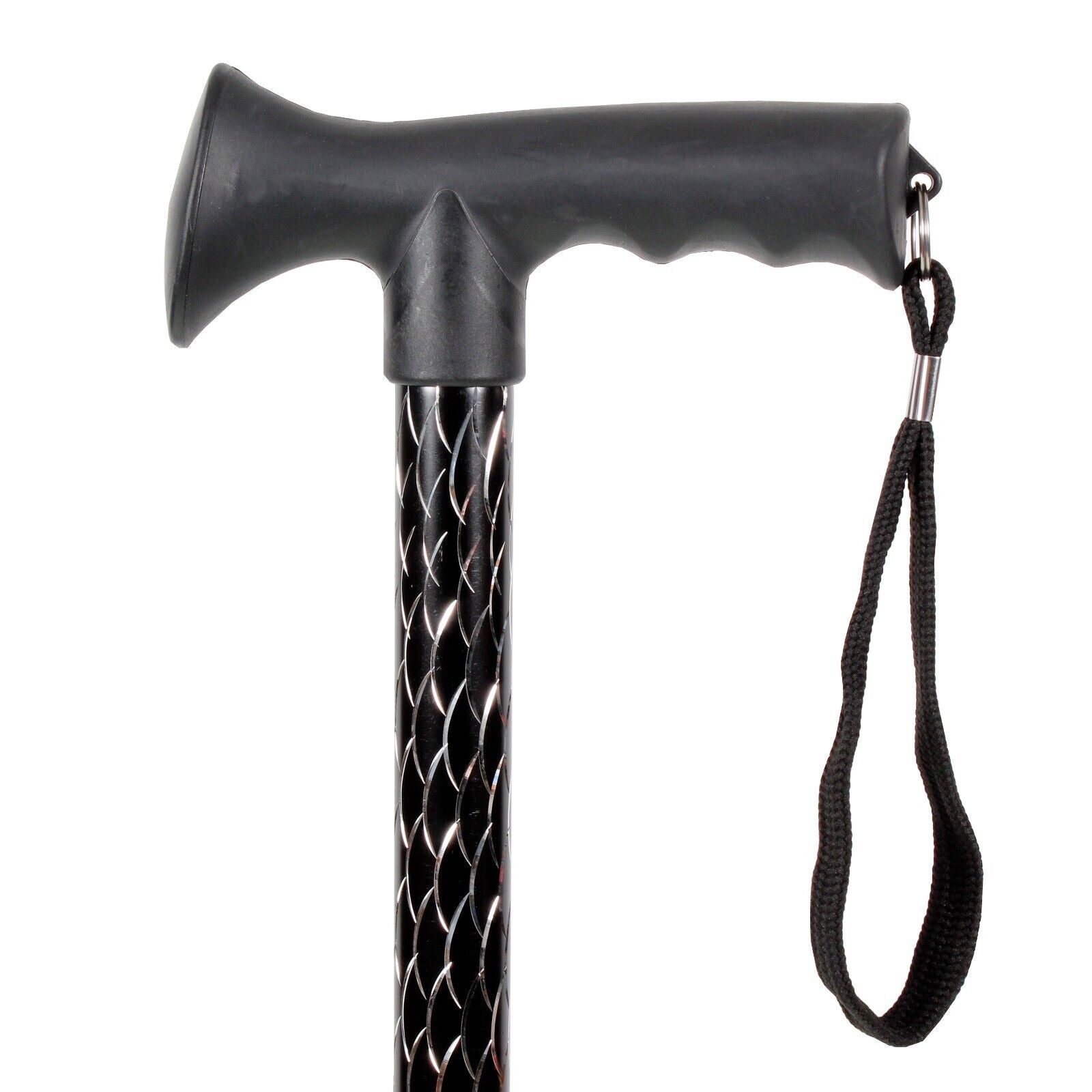 Ladies Engraved Black Etched Stripe Adjustable Walking Stick Cane Gel Soft Grip