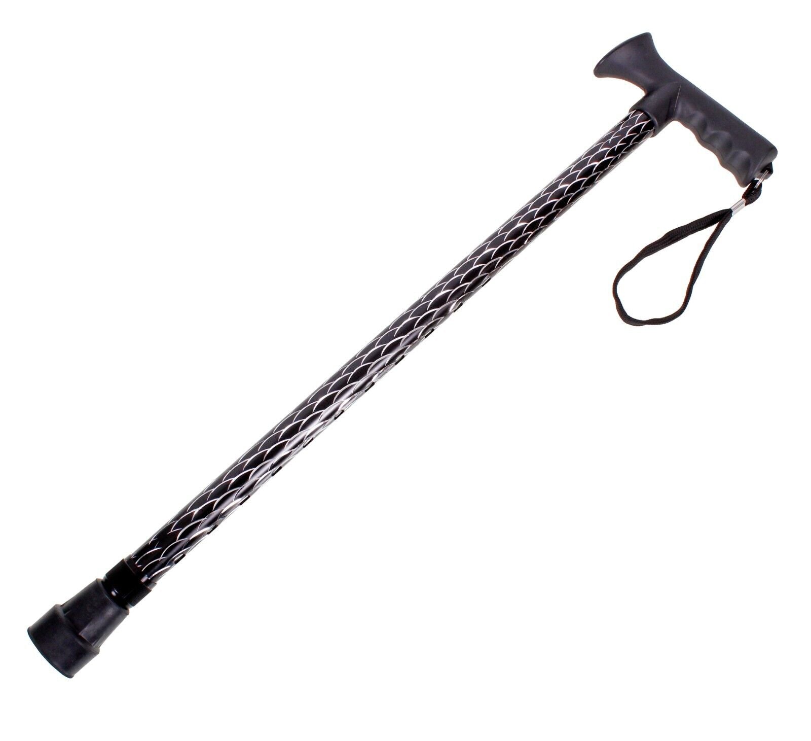 Ladies Engraved Black Etched Stripe Adjustable Walking Stick Cane Gel Soft Grip