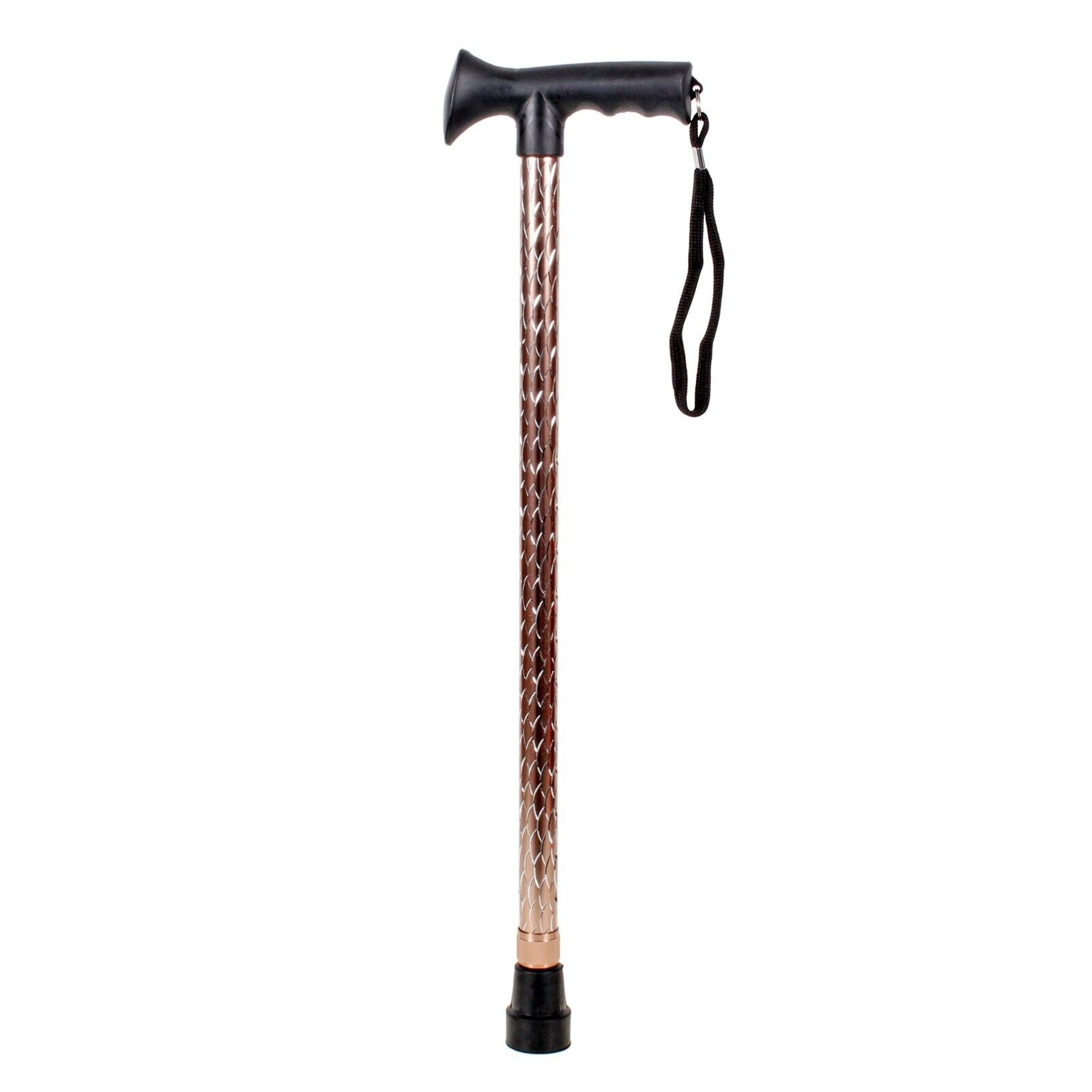 Ladies Engraved Black Etched Stripe Adjustable Walking Stick Cane Gel Soft Grip