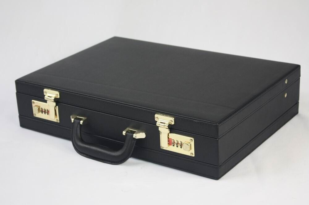 Mens Leather Black Briefcase with Combination Golden Lock Pro Executive