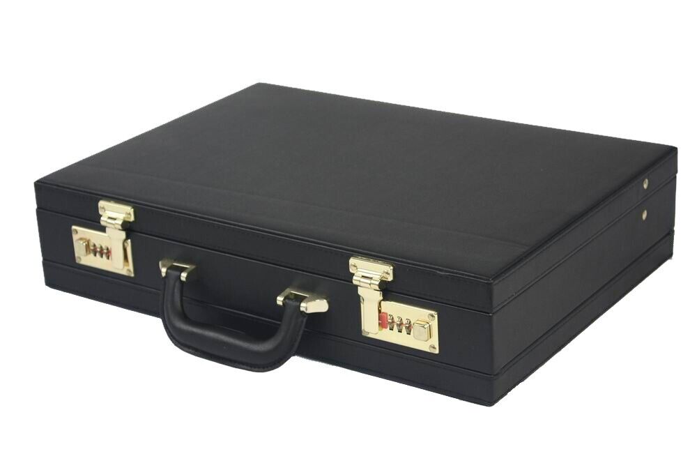 Mens Leather Black Briefcase with Combination Golden Lock Pro Executive