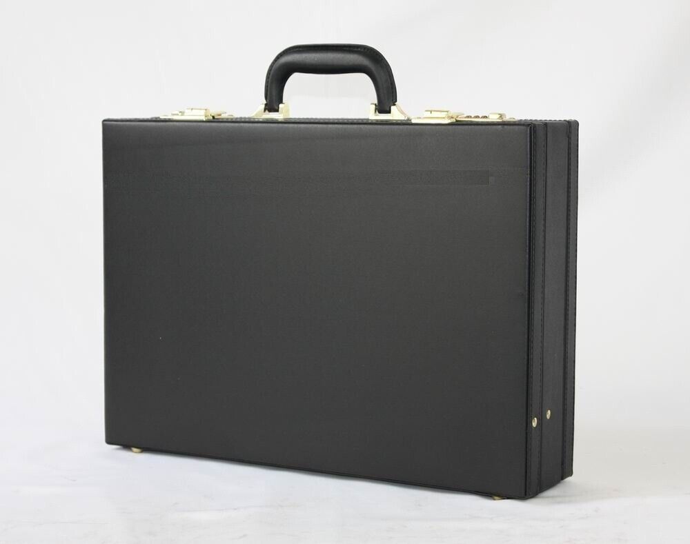 Mens Leather Black Briefcase with Combination Golden Lock Pro Executive