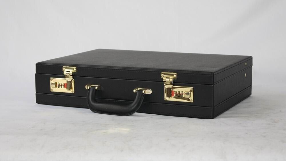 Mens Leather Black Briefcase with Combination Golden Lock Pro Executive