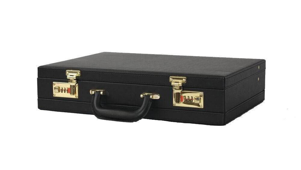 Mens Leather Black Briefcase with Combination Golden Lock Pro Executive