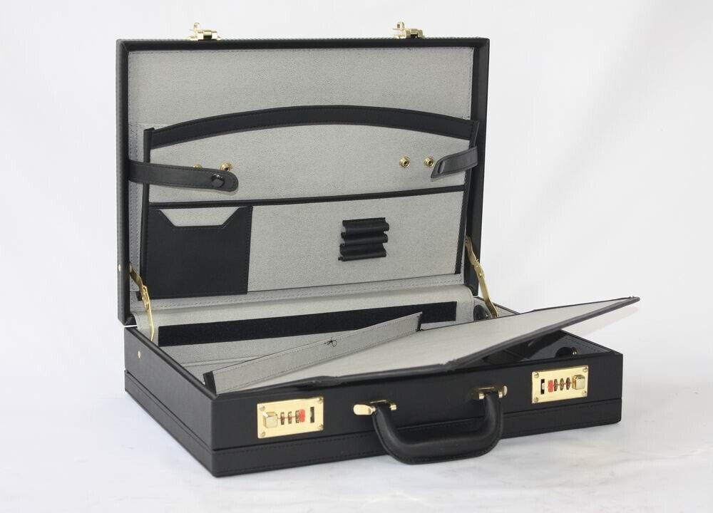 Mens Leather Black Briefcase with Golden Lock AR Executive Pro PR Office