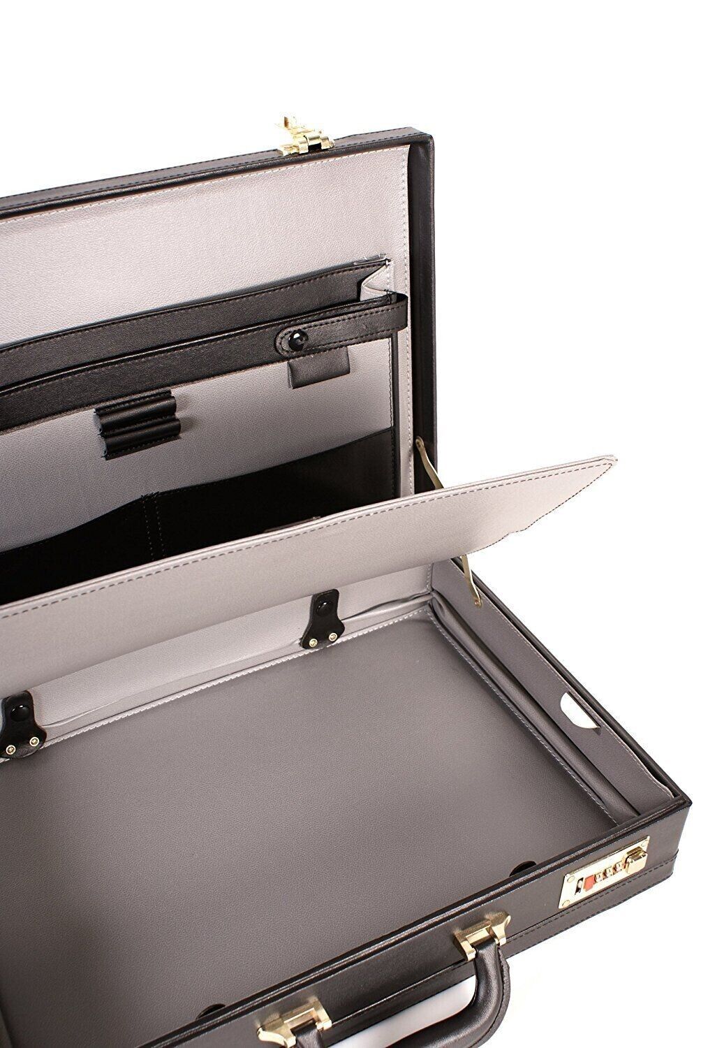 Mens Leather Black Briefcase with Golden Lock AR Executive Pro PR Office