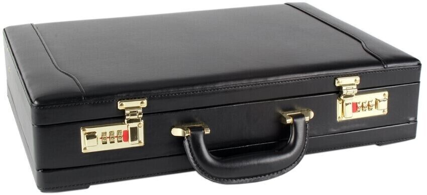 Mens Leather Black Briefcase Case with Golden Lock AR Executive Business