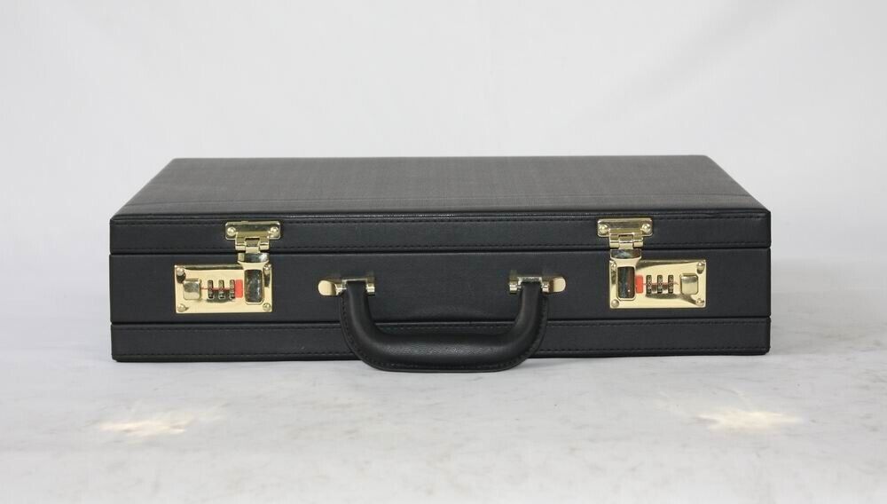 Mens Leather Black Briefcase Case with Golden Lock AR Executive Business
