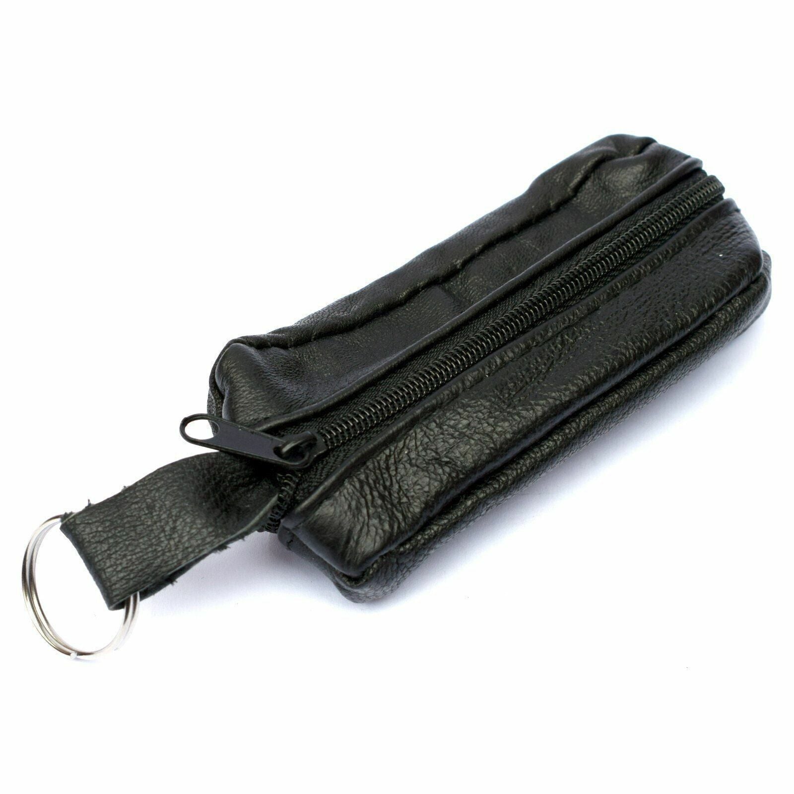 Mens & Ladies | SMALL Soft REAL Leather Coin Purse - Key Case - Pouch | TWO Zips