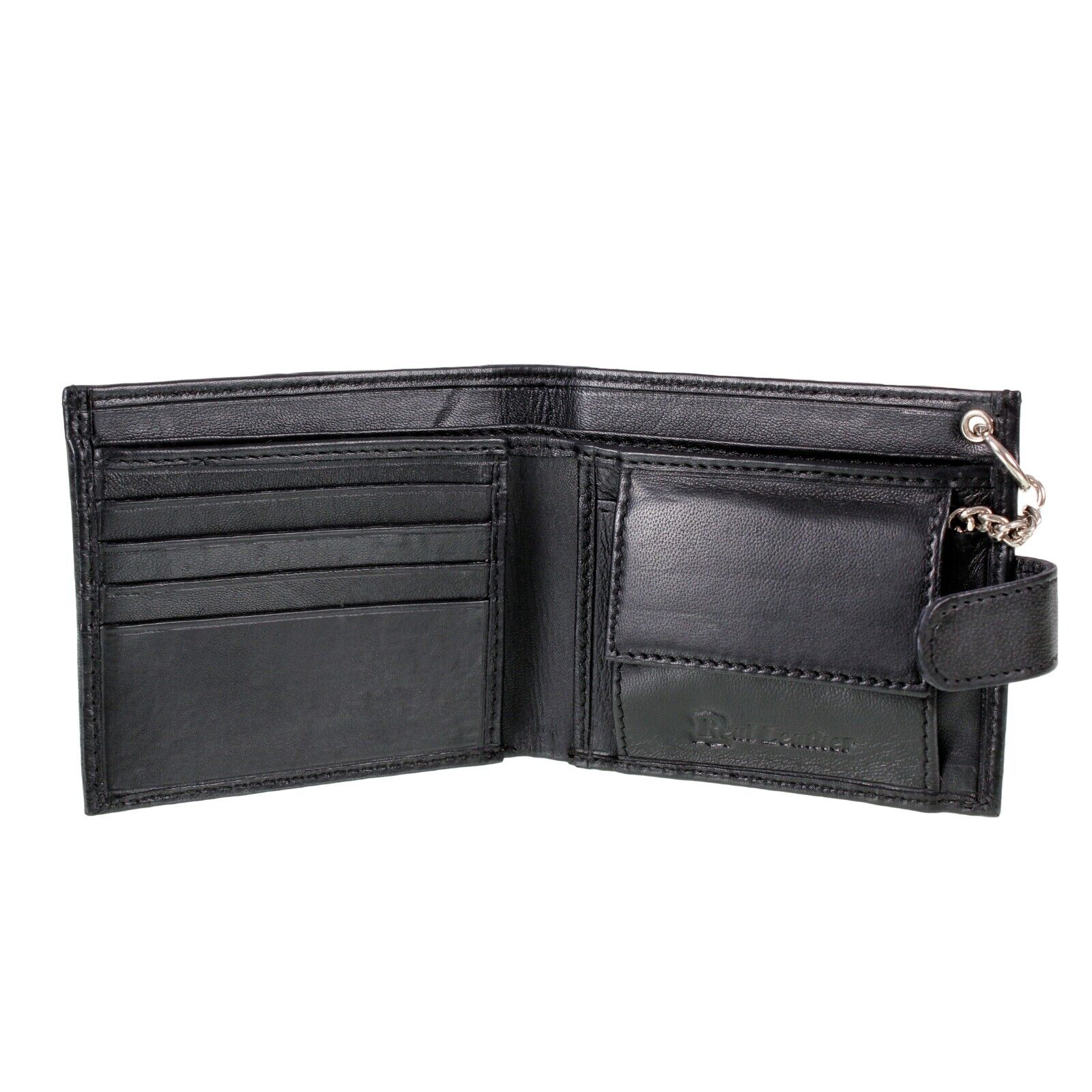 Mens Biker Genuine Leather Wallet With Coin Pocket And Safety Metal Chain