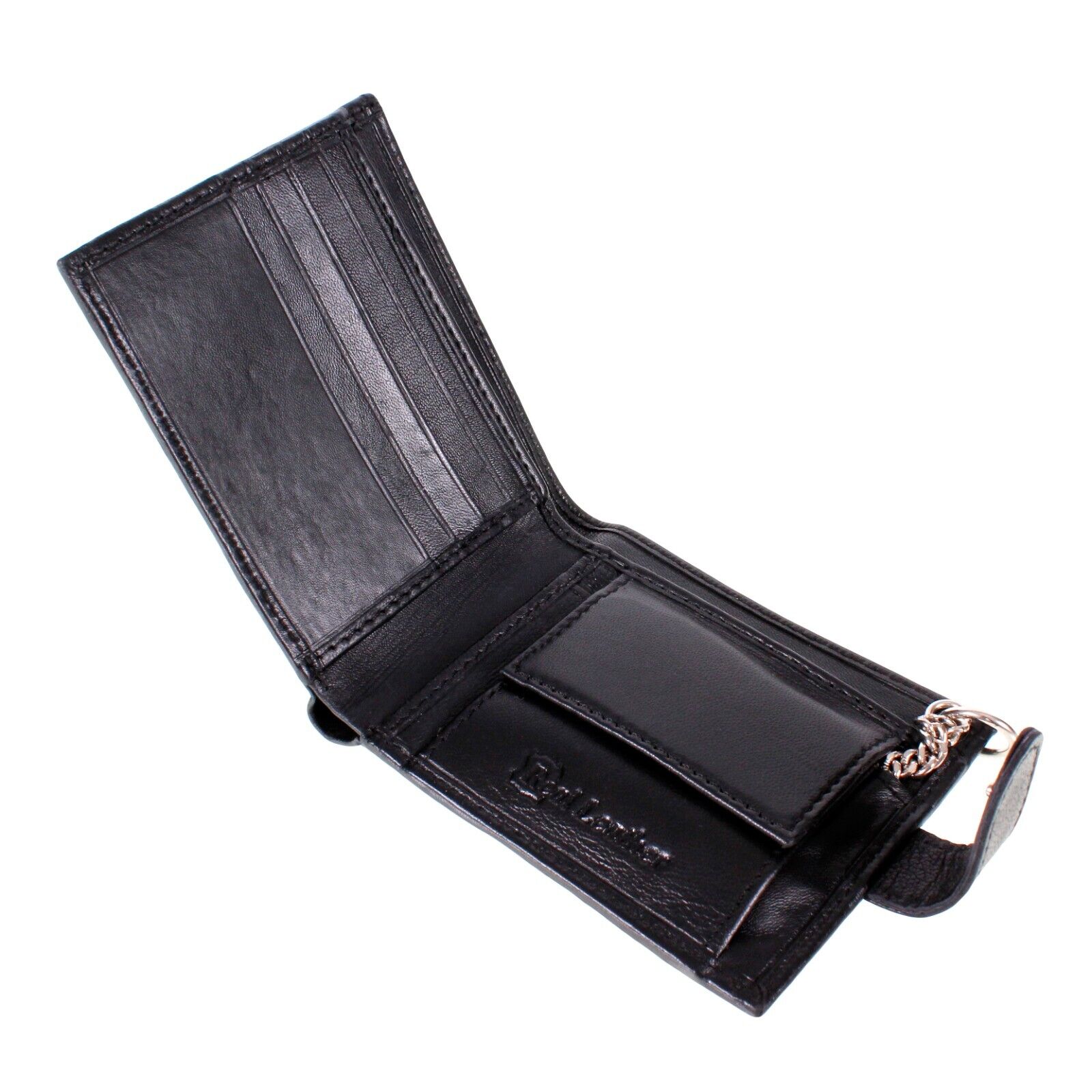 Mens Biker Genuine Leather Wallet With Coin Pocket And Safety Metal Chain