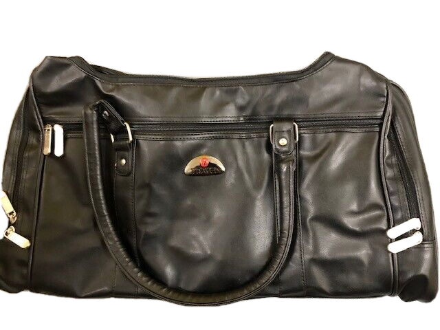 Travel Bag Holdall Black Leatherette Weekend Holiday Overnight Gym Duffel SALE