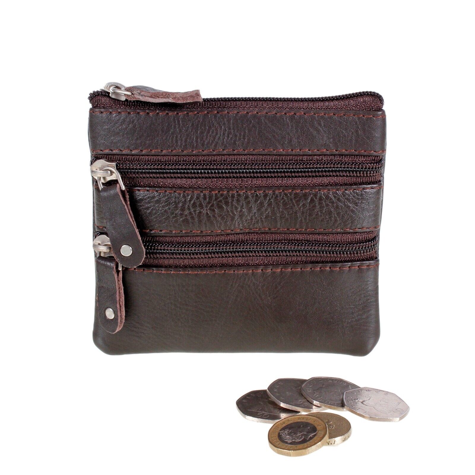 Small Coin Pouch Purse Key Holder Leather Zip Wallet Card Holder
