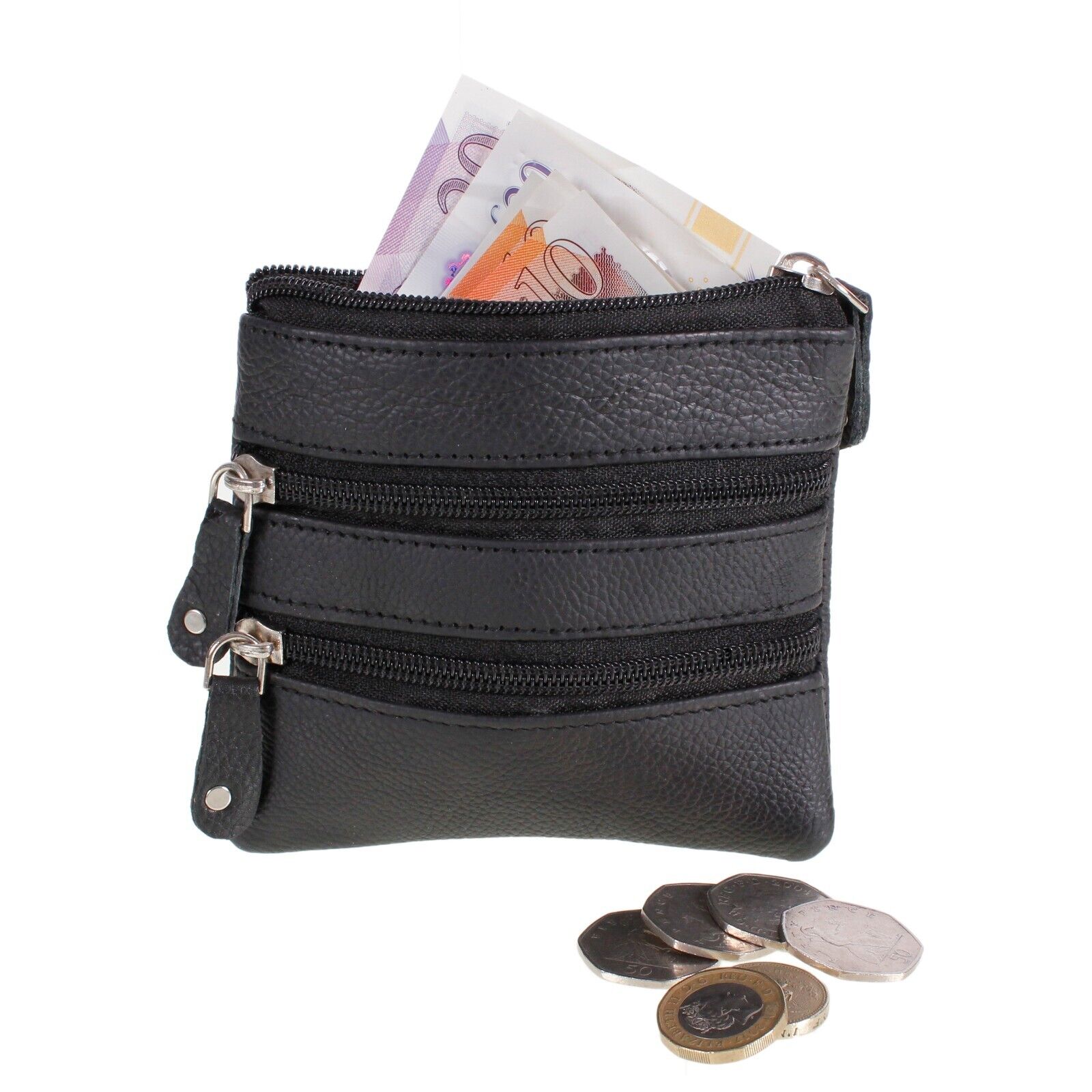 Small Coin Pouch Purse Key Holder Leather Zip Wallet Card Holder