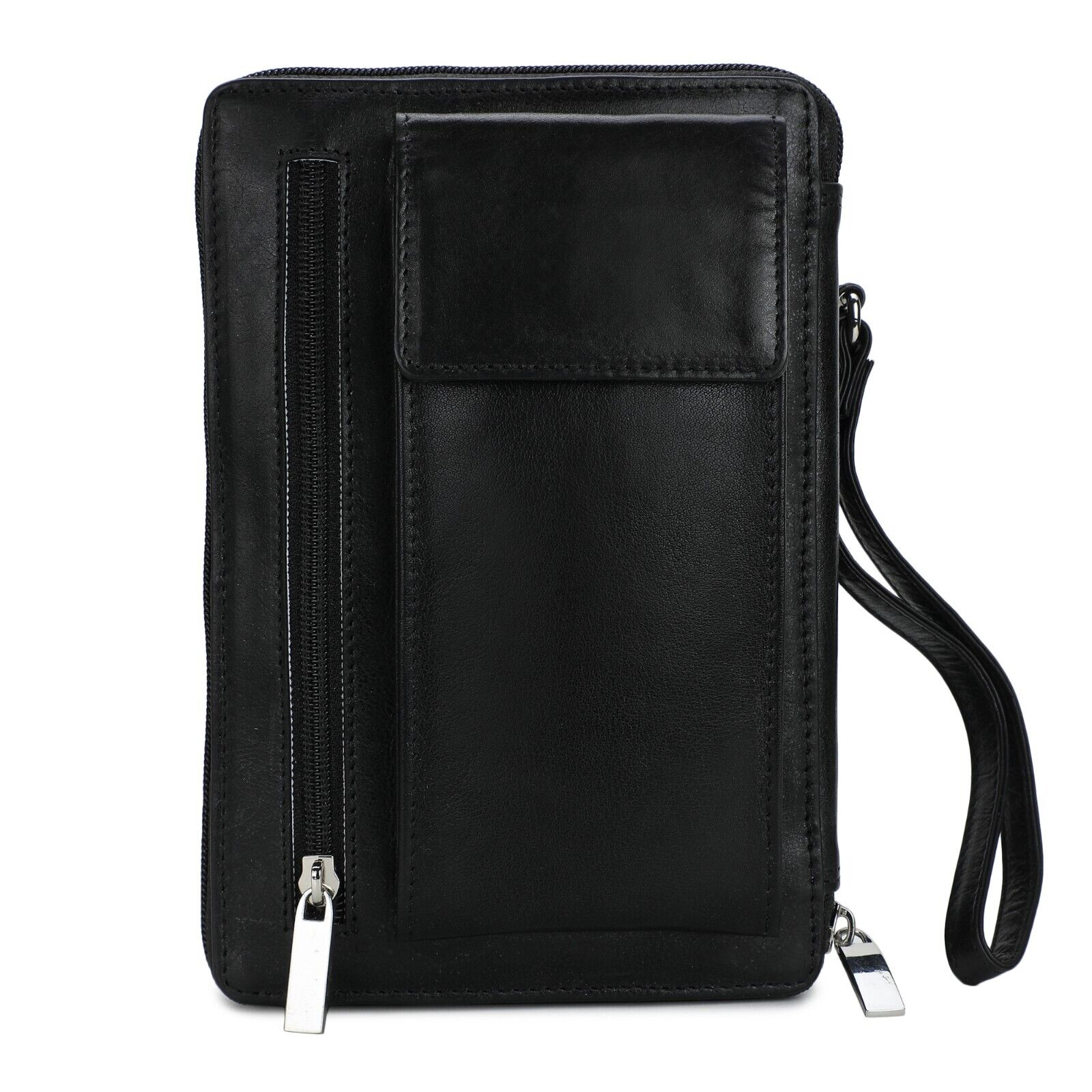 LEATHER TRAVEL BAG PASSPORT HOLIDAY BLACK QUALITY CROSSBODY UNISEX MENS