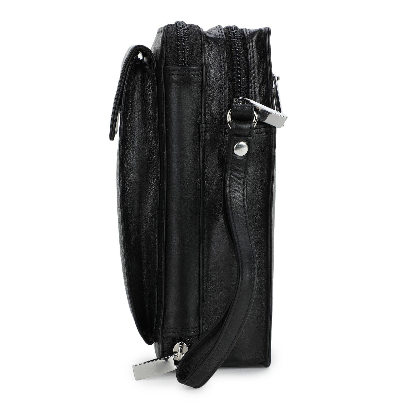 LEATHER TRAVEL BAG PASSPORT HOLIDAY BLACK QUALITY CROSSBODY UNISEX MENS