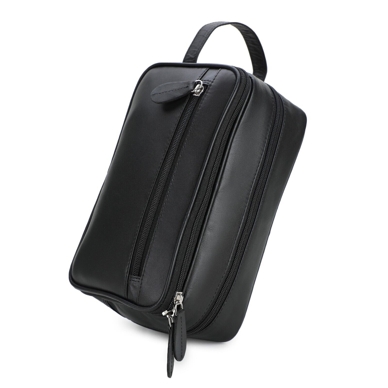 Premium Mens Toiletry bag washbag Real Leather Quality Deluxe in a SATIN bag b