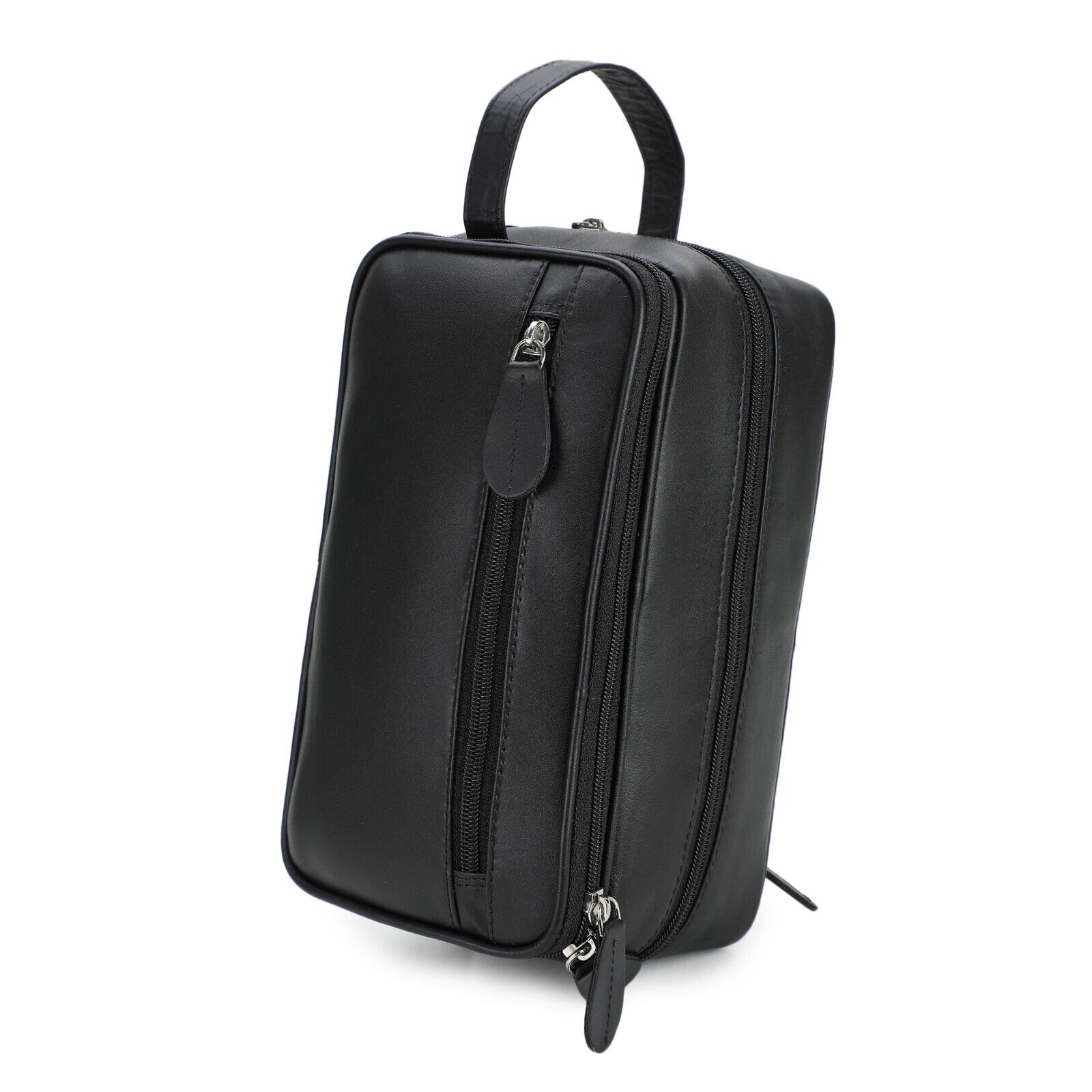 Premium Mens Toiletry bag washbag Real Leather Quality Deluxe in a SATIN bag b