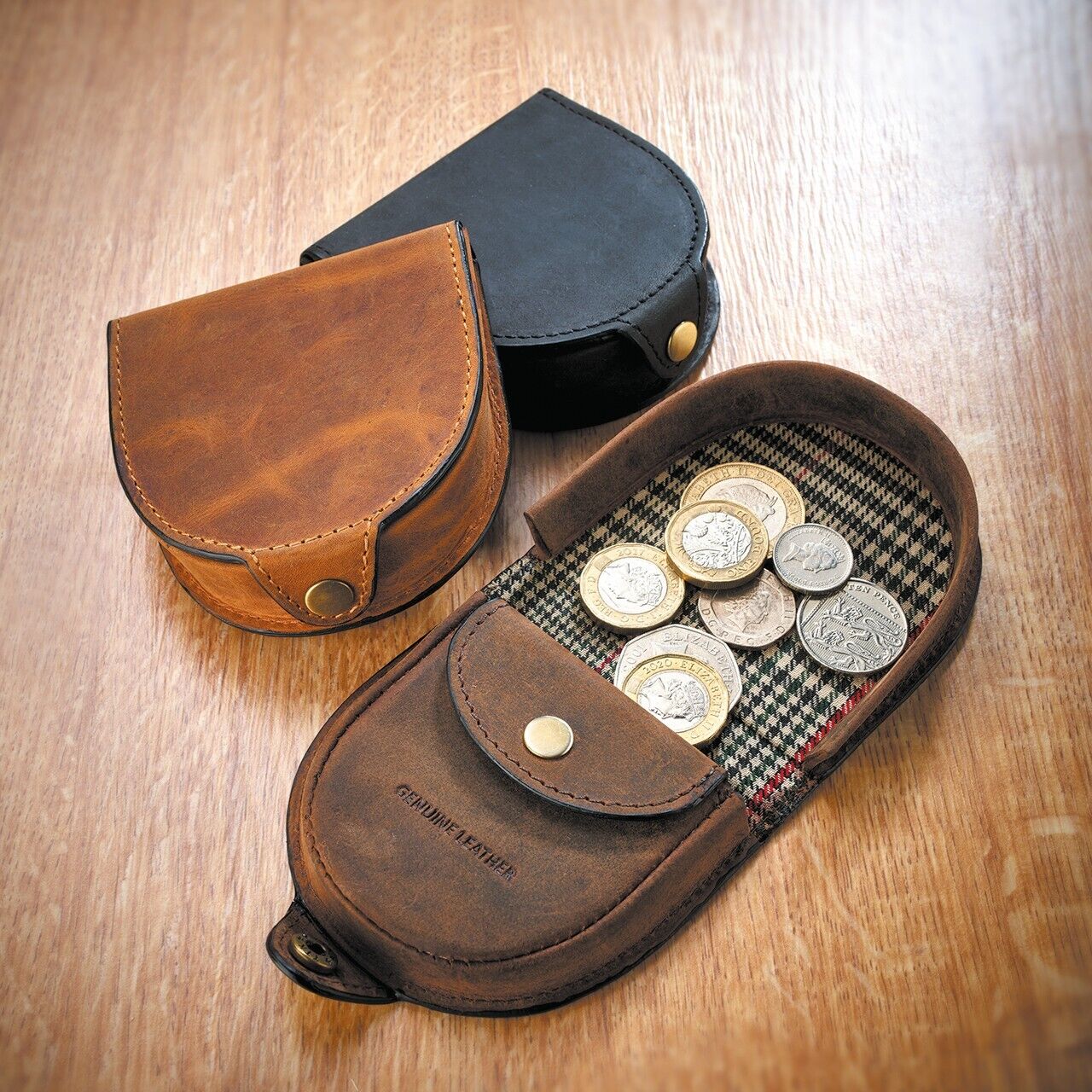 Tartan Cow Calf Leather Coin Leather Coin Pouch Tray Wallet Notes Purse Change