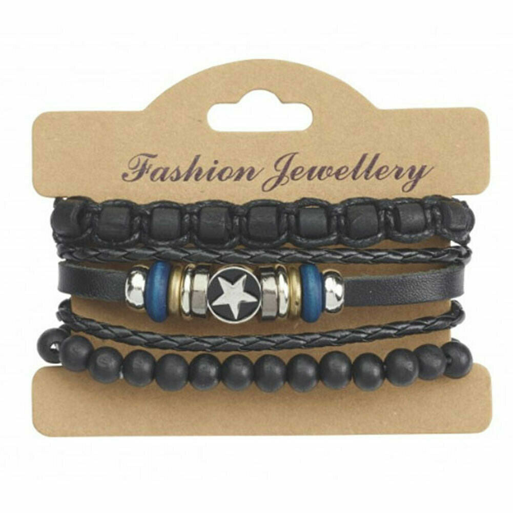 Mens Gents Leather Bracelet Surfer Wide Multi