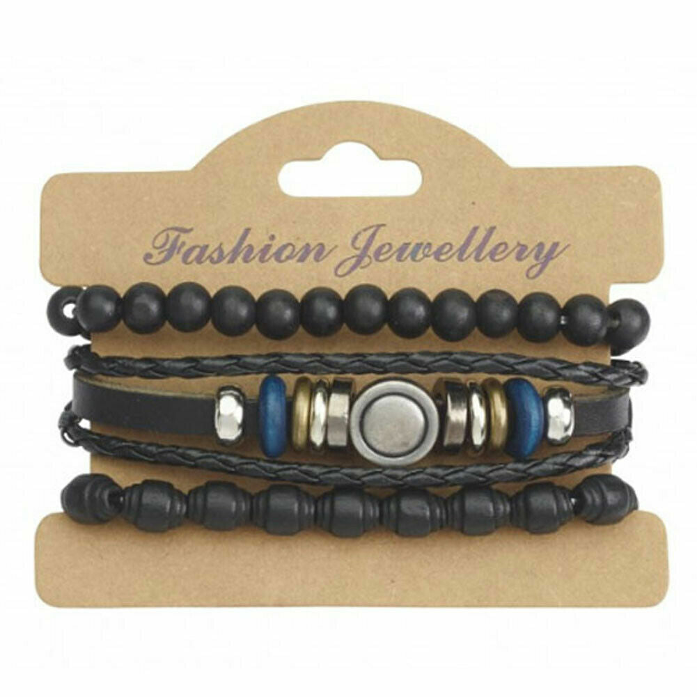 Mens Gents Leather Bracelet Surfer Wide Multi