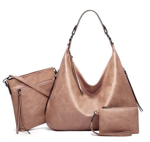 Women Ladies Vegan Leather Shoulder Handbag Tote Bag set of 3