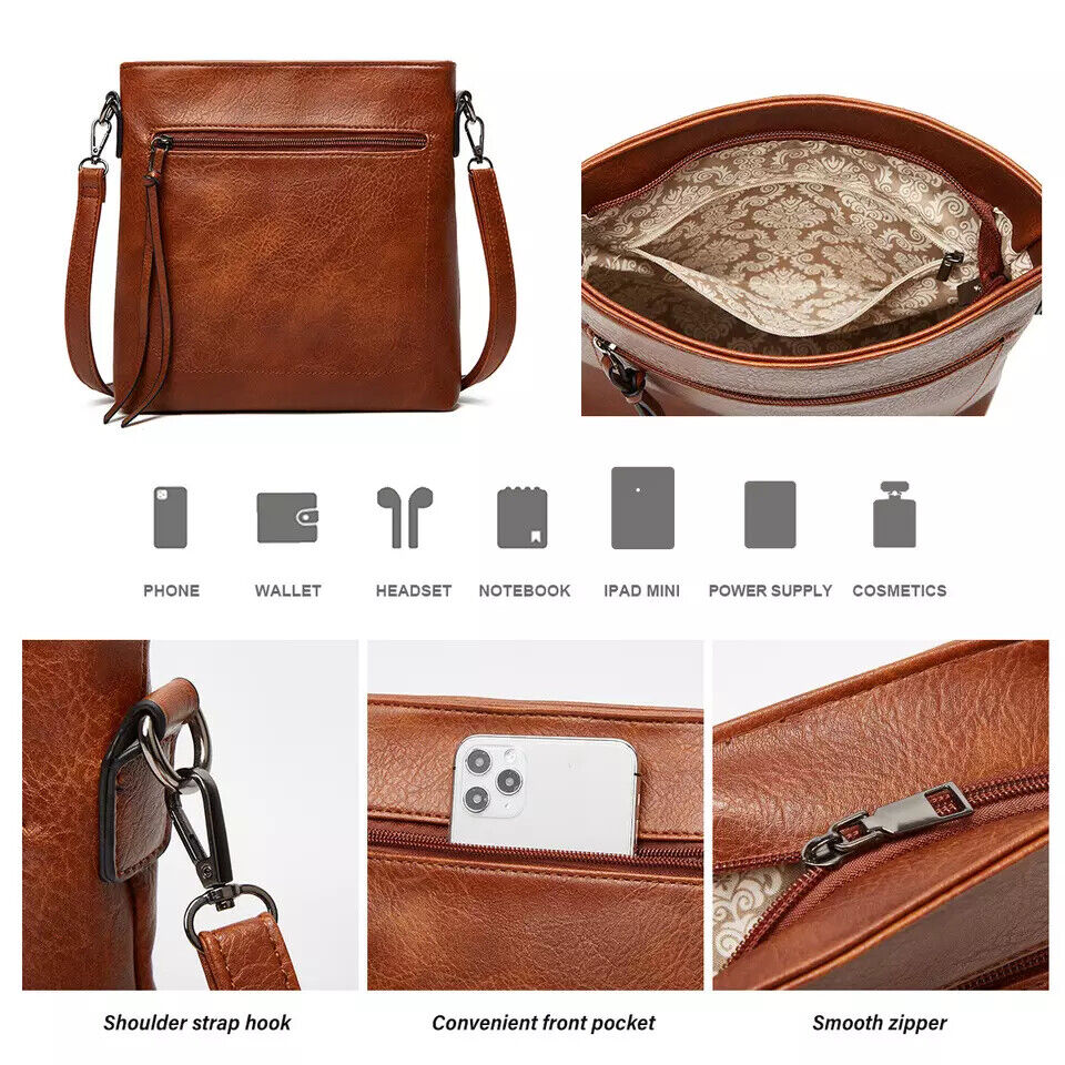 Women Ladies Vegan Leather Shoulder Handbag Tote Bag set of 3
