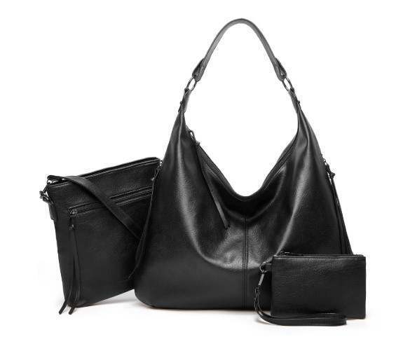 Women Ladies Vegan Leather Shoulder Handbag Tote Bag set of 3