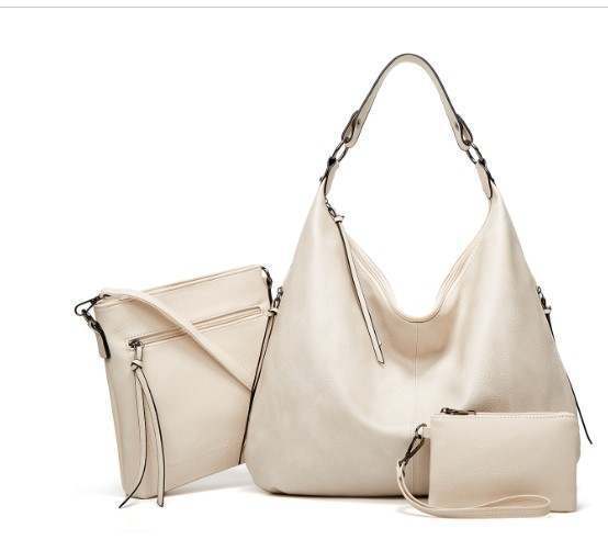 Women Ladies Vegan Leather Shoulder Handbag Tote Bag set of 3