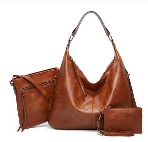 Women Ladies Vegan Leather Shoulder Handbag Tote Bag set of 3