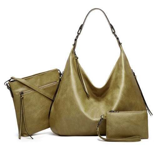 Women Ladies Vegan Leather Shoulder Handbag Tote Bag set of 3