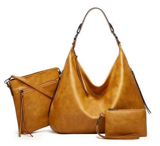 Women Ladies Vegan Leather Shoulder Handbag Tote Bag set of 3