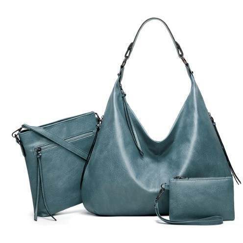 Women Ladies Vegan Leather Shoulder Handbag Tote Bag set of 3