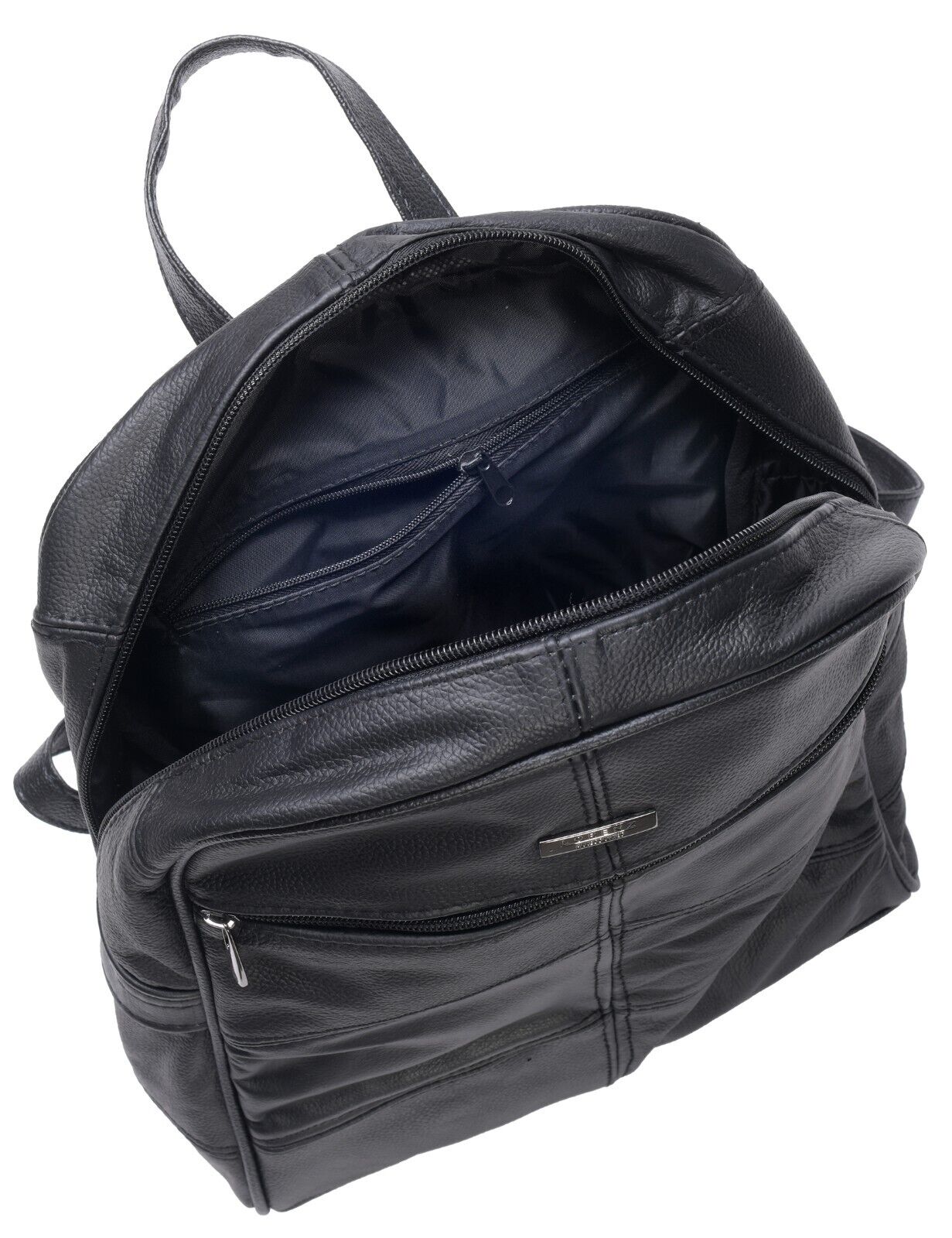 Women's Large Leather Backpack with Zip Opening & Zipped Front & Rear Pockets