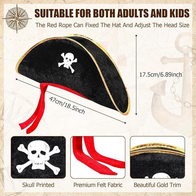 Adult Pirate Hat Crossbone Skull Halloween Costume Fancy Dress Sparrow Accessory