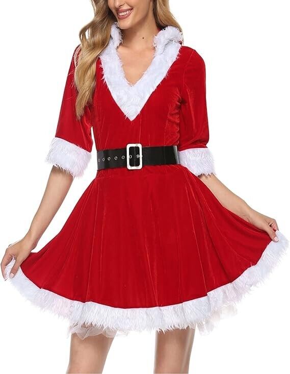 Christmas Womens Ladies Mrs Santa Costume Claus Fancy Dress Party Xmas Outfit UK
