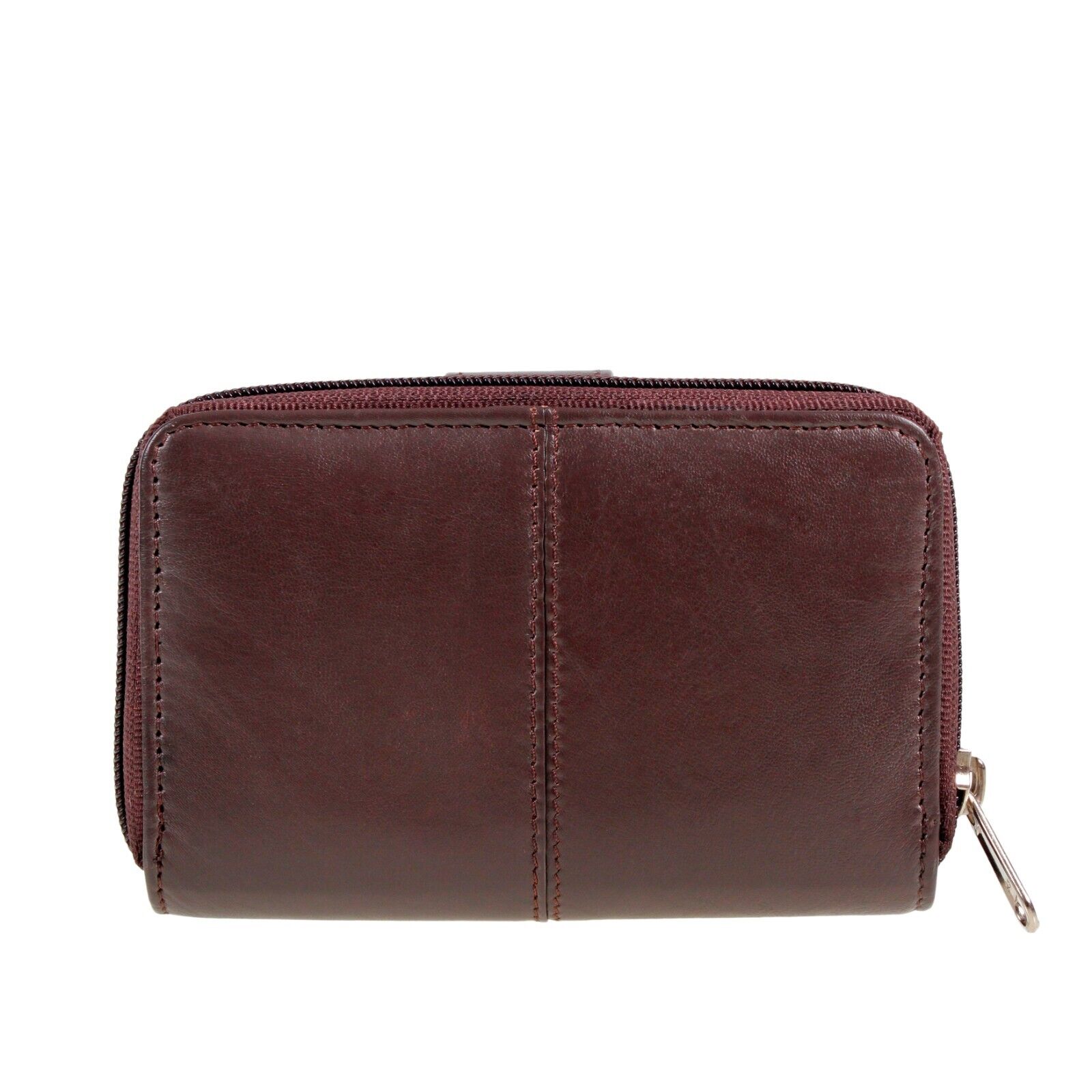 Ladies REAL LEATHER PURSE zip round wallet 6 card slots ID window Womens BROWN