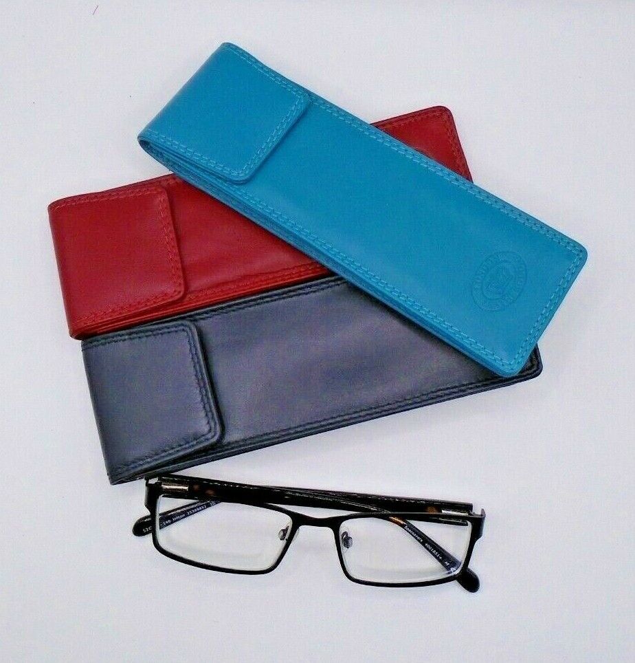 Real LEATHER SLIM GLASSES CASE spec reading sun sleeve pouch Gents Ladies Women